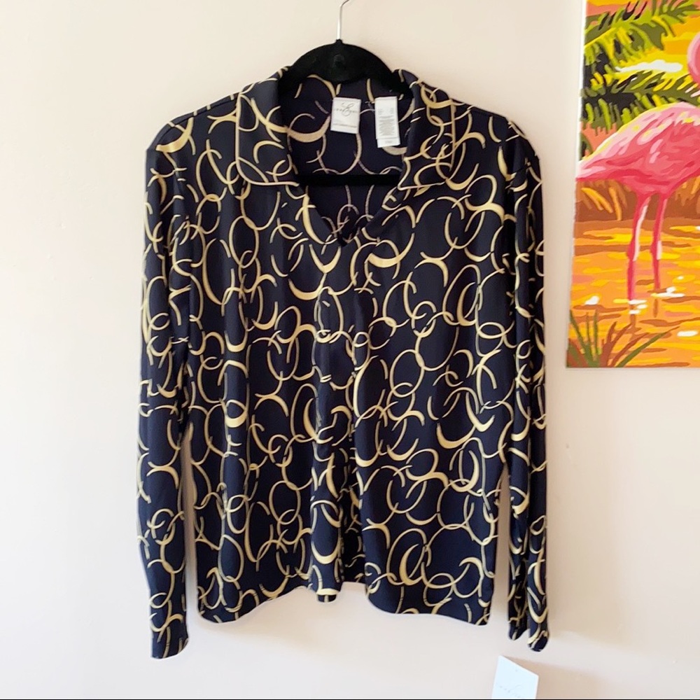 LIZ CLAIBORNE Emma James Retro Mod Print Blouse